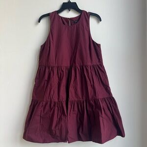 Banana Republic Dark Cherry Cotton Poplin Tiered Mini Dress With Pockets Small
